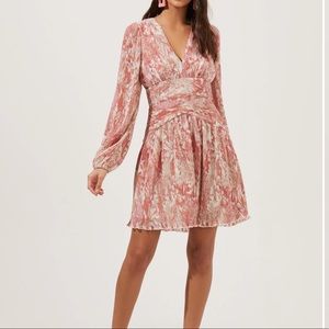 Astr the label Floral Plisse Long Sleeve Wrap Front Dress